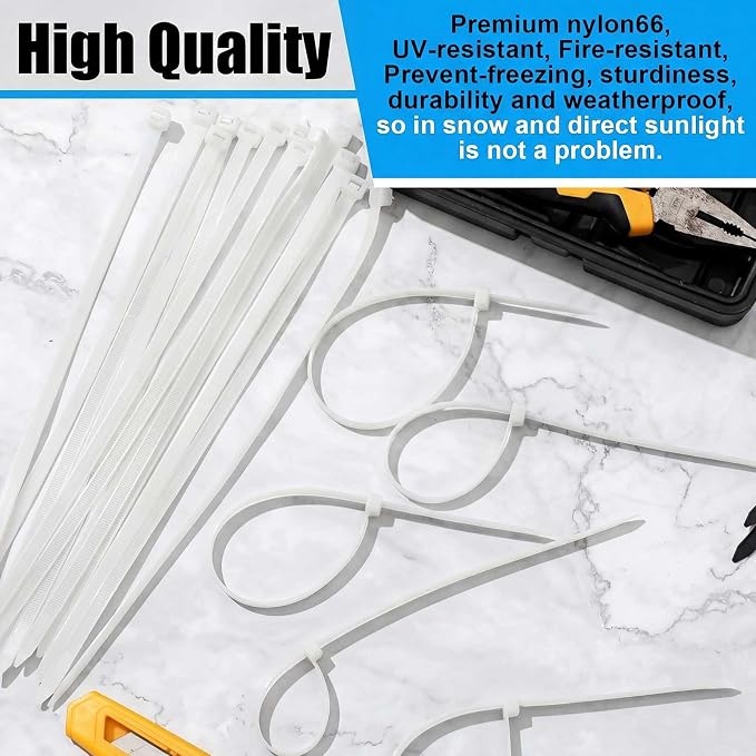 Reallnaive 500 Pcs 6 Inch Zip Ties Heavy Duty 120 Lbs Tensile Strength White Nylon Wire Cable Ties Bulk for Indoor Outdoor