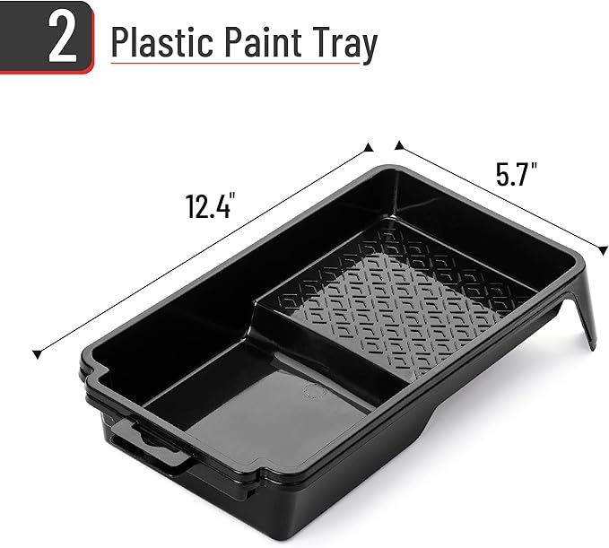 Bates- 4 Inch Paint Tray, 2 Pack, Black, Plastic 4 Inch Paint Roller Tray, Deep Capacity, Textured Ridge