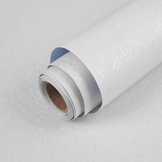 White Textured Wallpaper Peel and Stick Silk Embossed Vinyl Contact Paper | 15.7" x 787.4" Removable Wrap Paper for Cabinet - New Environmentally Friendly Upgrade Wall Paper for Cabinets Shelves