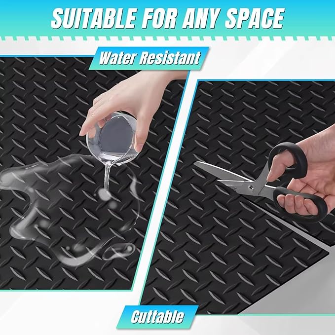 3mm Thin Diamond-Plate Rubber Flooring Roll, 2X 4 ft Waterproof Anti Slip Mat, Multi-Purpose Easy Clean Floor Protector for Garage, Laundry Room, Gym, Kennel