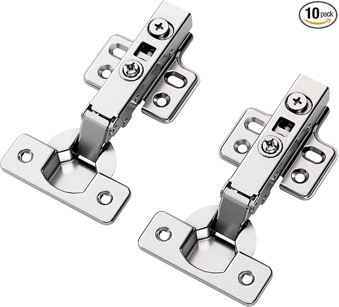 10pcs Full Overlay Cabinet Hinge Frameless Concealed Door Hinges European Soft Closing Four-Hole Mounting Plate Hinges Nickel Plated Finish