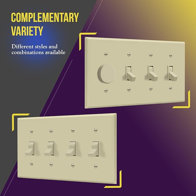 ENERLITES Toggle Light Switch Wall Plate, Gloss Finish, Size 4-Gang 4.50" x 8.19", Unbreakable Polycarbonate Thermoplastic, 8814-I, Ivory