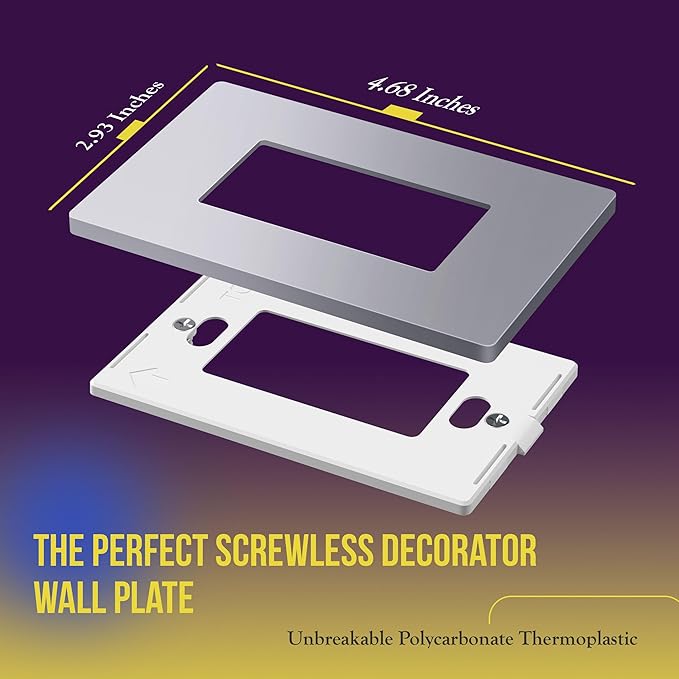 ENERLITES Elite Series Screwless Decorator Wall Plate Child Safe Outlet Cover, Gloss Finish, Size 1-Gang 4.68" H x 2.93" L, Unbreakable Polycarbonate Thermoplastic, SI8831-SV-10PCS, Silver (10 Pack)