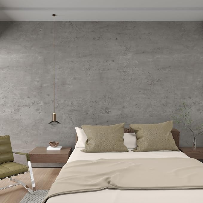 3yecao 31"×157" Wide Thick Light Grey Concrete Wallpaper Peel and Stick Faux Waterproof Gray Concrete Cement Contact Paper Vinyl Wrap Industrial Textured Tile Sticker for Kitchen Bedroom Garage Walls