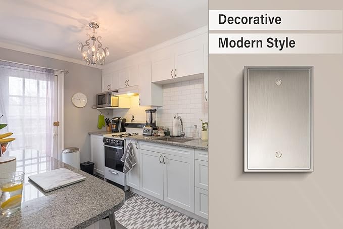 Henne Bery Soft Modern Decorative Wall Plate Switch Plate Outlet Cover (Single Blank 2PK, Satin Nickel)
