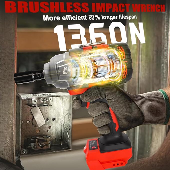 Cordless Impact Wrench 1/2" Compatible with Milwaukee 18V Battery, Impact Wrench 1000FT-LBS(1360N.m) High Torque Brushless Electric Impact Power Impact Driver for Car, Truck(No Battery)
