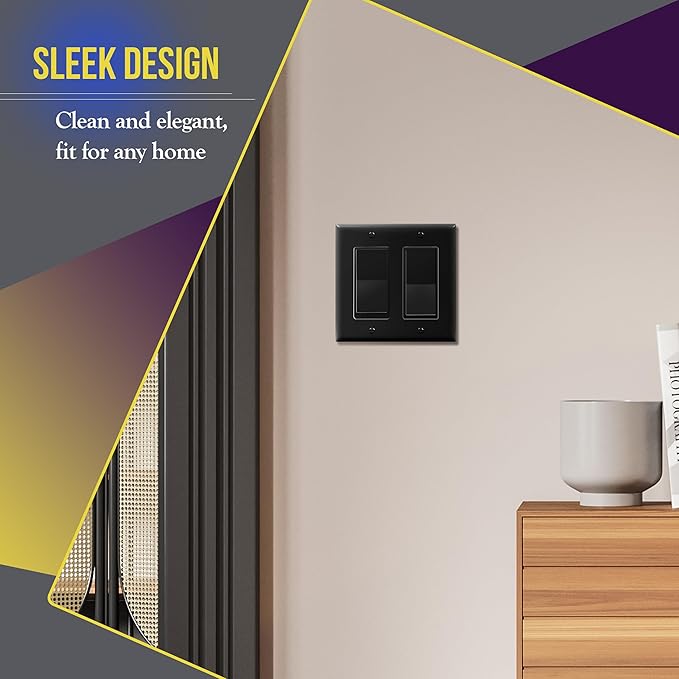 ENERLITES Decorator Light Switch or Receptacle Outlet Wall Plate, Gloss Finish, Size 2-Gang 4.50" x 4.57", Unbreakable Polycarbonate Thermoplastic, UL Listed, 8832-BK-10PCS, Black (10 Pack)
