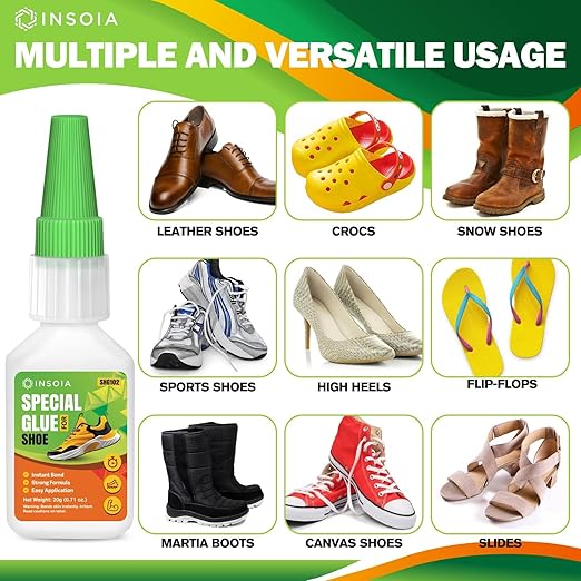 INSOIA Clear Super Glue for Shoe Repair, 20g, Waterproof, Strong, Quick Fix, Bonding Shoe Sole, Boots, Sandals, Sneakers, Leather & Footwear Items