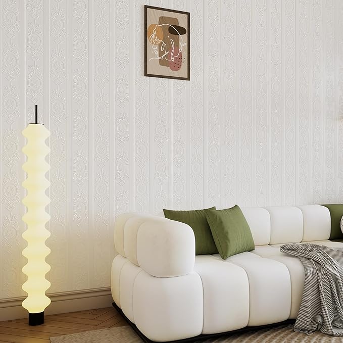 White 3D Embossed Textured Peel Stick Wallpaper 17.3"x400" | Removable Renter Friendly Contact Paper, Waterproof Self Adhesive Wallpaper for Bedroom, Bathroom, Decor,48 sq.