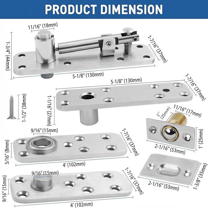 TamBee Heavy Duty Pivot Hinge Hidden Door Hinge - 570 lbs Load, Bearing, Stainless Steel, Rust Resistant, Concealed for Wood Doors, Secret Doors, Hidden Door, Bookcase Door and Bookshelf Door