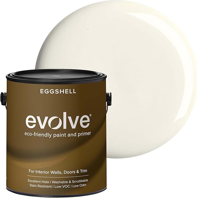 EVOLVE Interior Paint & Primer, Eggshell (Ivory Cloth), 1 Gallon – One-Coat Coverage, Excellent Hide, Low VOC, Low Odor, Washable Paint for Walls, Doors & Trim
