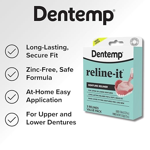 Dentemp Denture Reline Kit - Advanced Formula Reline It Denture Reliner - Denture Kit to Refit and Tighten Dentures for Both Upper & Lower Denture