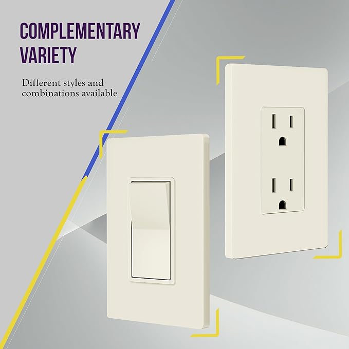 ENERLITES Screwless Decorator Wall Plate Child Safe Outlet Cover, Glossy Finish, Size 1-Gang 4.68" H x 2.93" L, Unbreakable Polycarbonate Thermoplastic, SI8831-LA-10PCS, Light Almond (10 Pack)