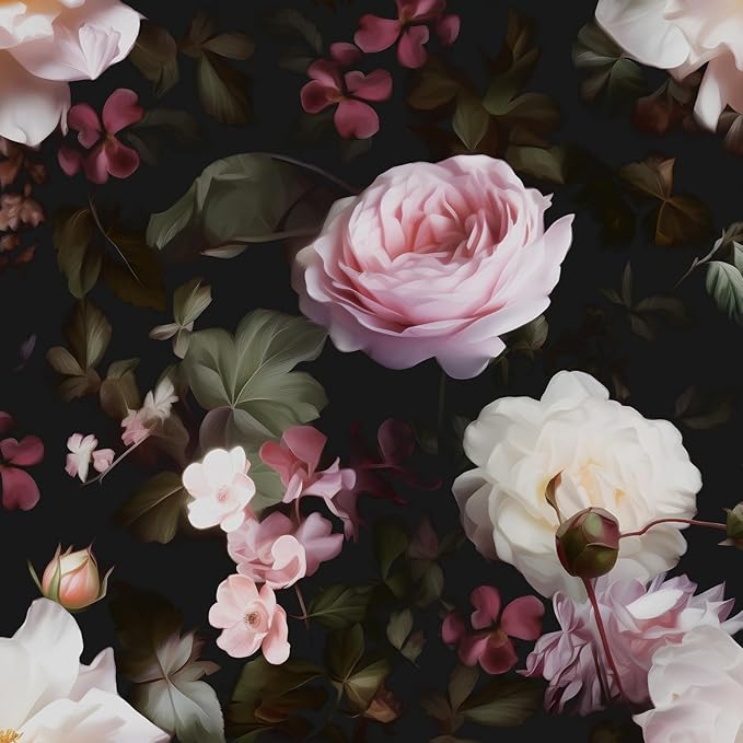 Fvlow Glowing Pink Floral Peel and Stick Wallpaper 17.4" x 118" | Renter Friendly, Removable & Waterproof, Vinyl Easy Install for Bedrooms, Bathrooms, Kitchens, Cabinets and Home Decor