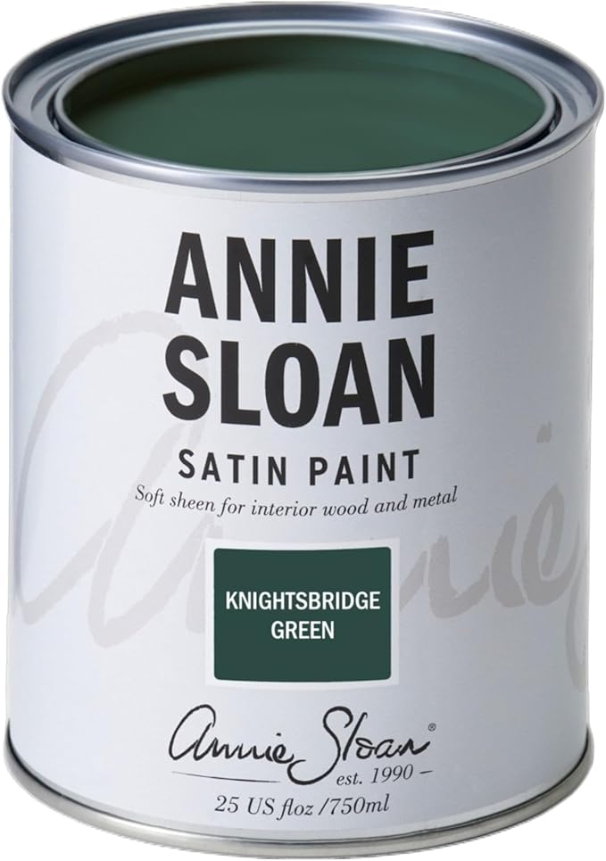 Annie Sloan Satin Paint (Knightsbridge Green, 25 Fl Oz/750 mL). Soft sheen for interior wood and metal. Self-leveling, all-in-one paint with no wax or lacquer required.