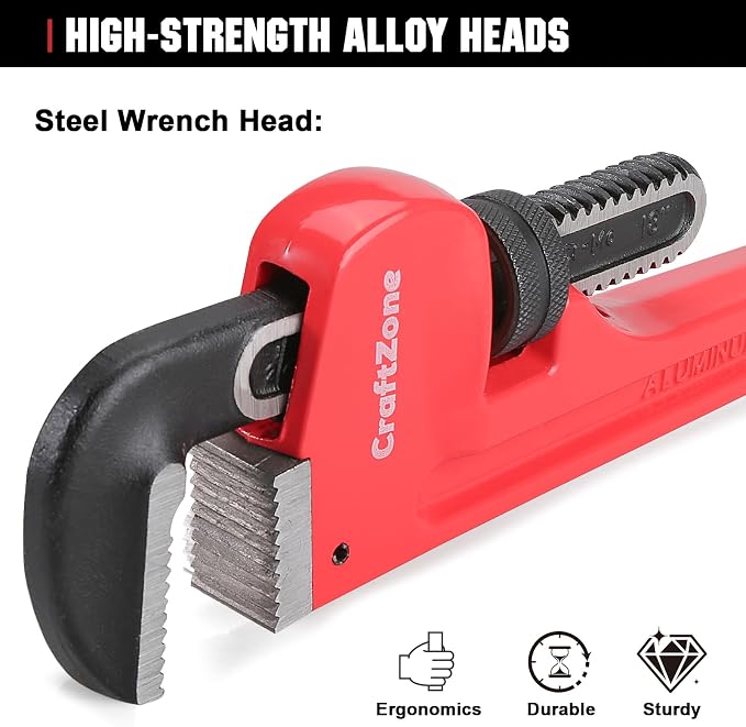 14-Inch Aluminum Pipe Wrench, 14-Inch, Heavy-Duty Adjustable Straight Plumbing Wrench, Drop-Forged Jaw, Lightweight Design, Versatile for Plumbing & Home Repair