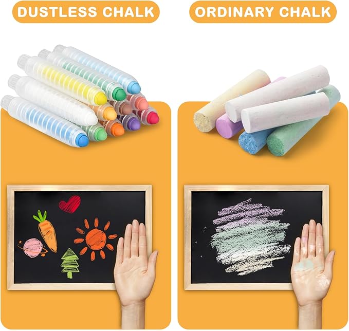 Dustless Chalk for Kids Toddlers - Colored Sidewalk Chalk with Holder 12 Pcs Non-Toxic Washable Outdoor Toddlers 1-3 Toys Gifts for Girls Boys Teens Drawing Art Supplies Art Crafts 4-8 8-12 10-12