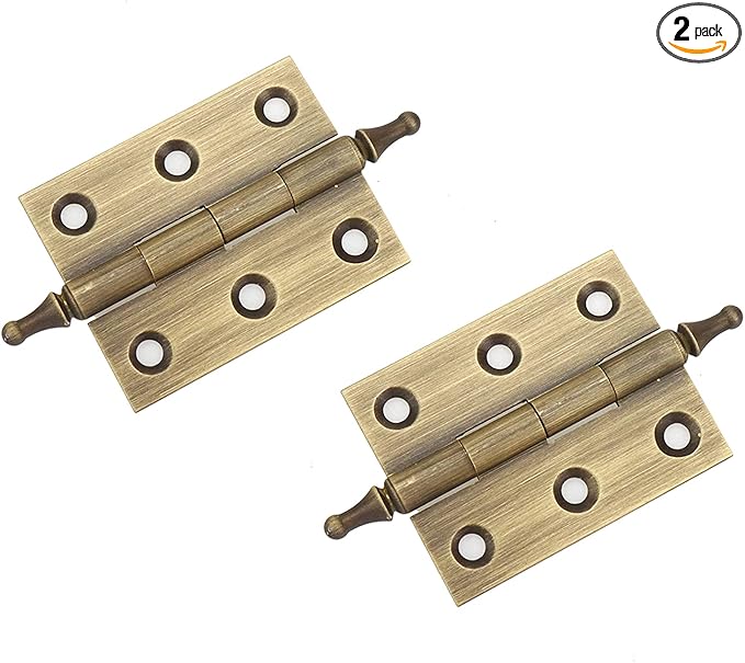 Mcredy Door Hinges 2 Inch Retro Bronze Loose Pin Cabinet Box Hinges with Ball Finials for Gate Shed Window Doors Hardware Office Home, 2 Packs
