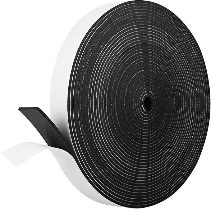 Kikerike Self Adhesive Foam Tape Weatherstrip 1In x 1/8In x 40Ft High Density Foam Insulation Strips Seal Weather Stripping with Strong Adhesive for Door and Window Sound Isolation Soundproofing