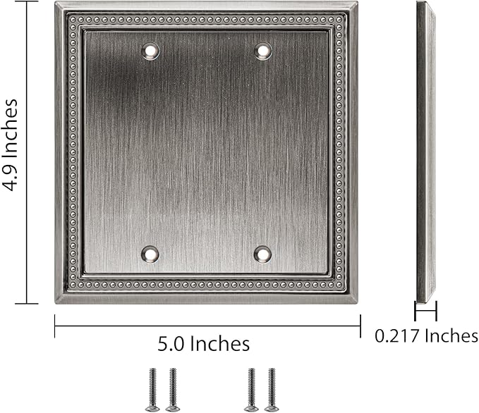 Henne Bery Sunken Pearls Heavy Duty Decorative Wall Plate Switch Plate Outlet Cover (Double Blank, Heirloom Silver)