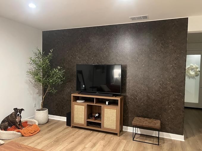 3yecao 31"×591" Big Roll Large Size Wide Thick Dark Brown Tan Grey Concrete Wallpaper Peel Stick Adhesive Vinyl Waterproof Glossy Taupe Charcoal Gray Concrete Cement Contact Paper for Bedroom Walls