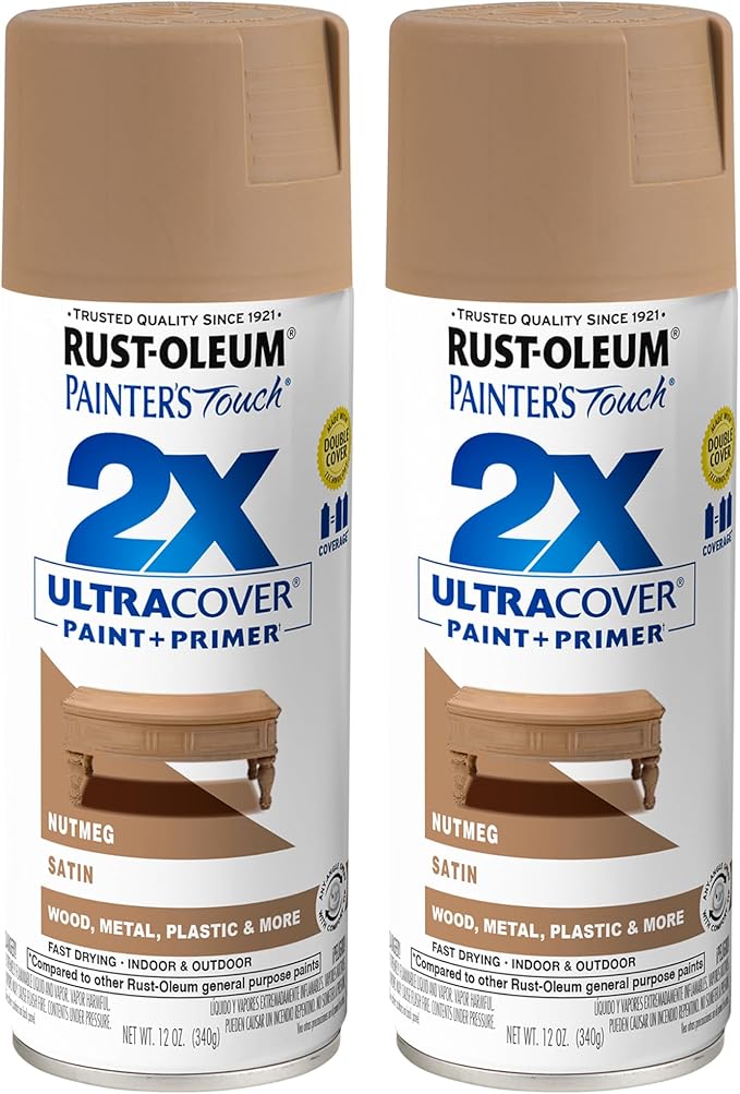 Rust-Oleum 334076-2PK Painter's Touch 2X Ultra Cover Spray Paint, 12 oz, Satin Nutmeg, 2 Pack