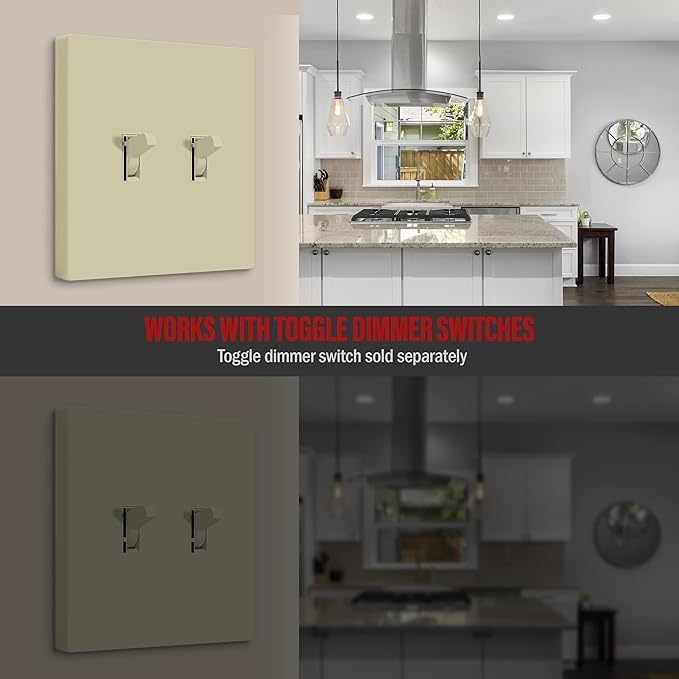 ENERLITES Screwless Double Toggle Switch Wall Plate, Child Safe Dual Light Switch Cover, Standard Size 2-Gang 4.68" x 4.73", Unbreakable Polycarbonate Thermoplastic, UL Listed, SI8812-I, Glossy, Ivory