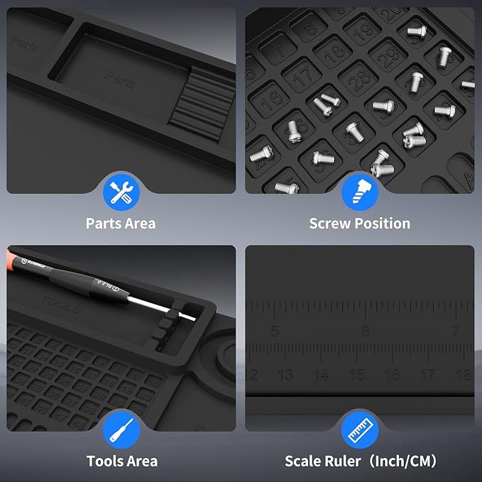 STREBITO Soldering Mat Silicone Work Mat, Heat Resistant 932°F, Magnetic Mat for Screws and Tools, Solder Mat Electronics Mat for Watch, Phone, Tablet, Eyeglass, Knife, Size 13.8" x 9.9" (Black)