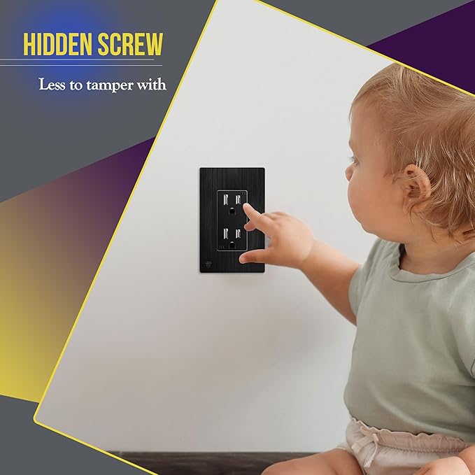 ENERLITES Decorator Light Switch or Receptacle Wall Plate, Screwless Wall Plate, Standard Size, 1-Gang 4.68" x 2.93", Polycarbonate Thermoplastic, UL Listed, SI8831-BBK-10PCS, Brushed Black, 10 pack