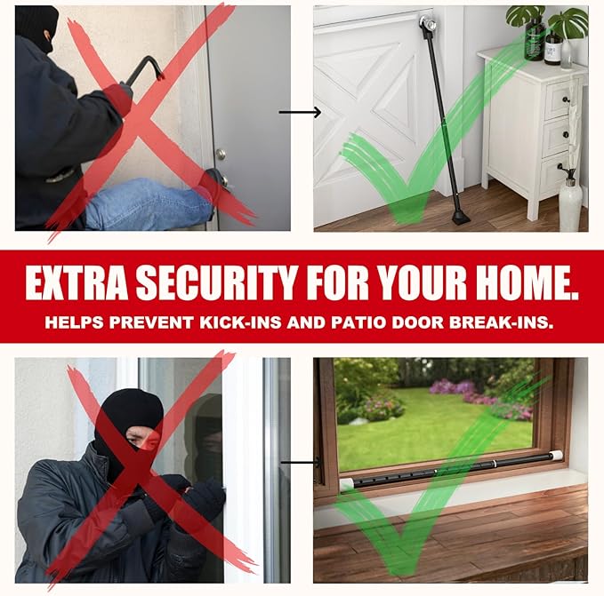 SECURITYMAN 3-in-1 Door Security Bar, Security Door Stoppers & Door Barricade – Heavy Duty Adjustable Iron Security Lock Bar for Home Defense, Apartment & Travel Safety (1 Pack - Black)