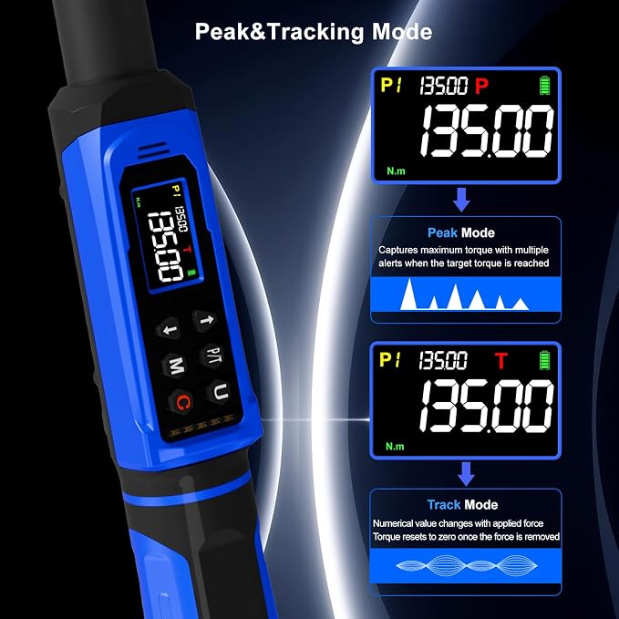 1/2" Digital Torque Wrench 1.5-99.56 Ft-lb (2-135 Nm) with 3/8" Adapter, Electronic Inch Pound Torque Wrench 3/8", 5 Units ±1% Accuracy with Buzzer & LED Alerts for Car Bike Moto