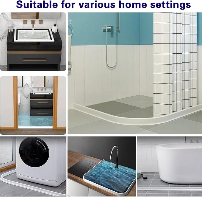 Bathroom Splash Guard with Suction Cups, Suction Cup Silicone Threshold Water Dam, Walk-in Shower Dam/Barrier, for Kitchen Sink, Bathroom, Garden(200cm(79in))