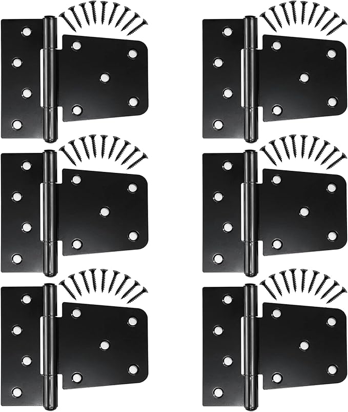 Heavy Duty Gate Hinges 6 Pack, Black Iron 3.5 Inch Door Hinges for Wood Shed Barn Door Fence Gate Swing Door (Screws Included)