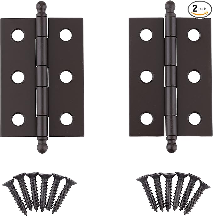 Oil Rubbed Bronze Plated Butt Hinges with Ball Finials | 2" High x 1 3/8" Wide | Pack of 2 | Cabinet Door Hinges with Removable Pin | UA-221-HOB (1)
