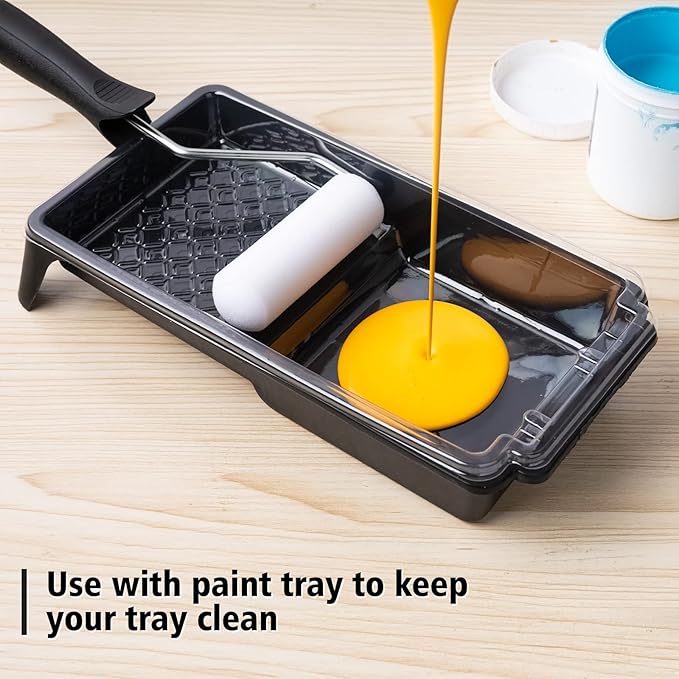 Mister Rui Paint Tray Liner, 22 Pack, 4 Inch Paint Roller Tray, Disposable Tray Liners 20pcs, Plastic Paint Tray with Roller Frame, for Home Decor, Walls and Furniture Painting
