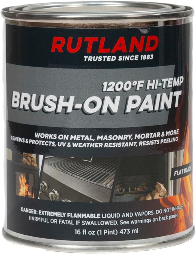 Rutland Products, Black Rutland 1200-Degree F Brush-On Flat Stove Paint, 16 Fluid Ounce, Fl Oz (Pack of 1)
