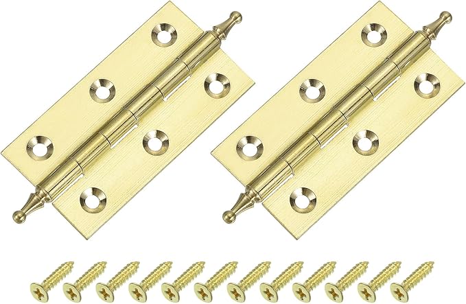 uxcell 2 Pcs Folding Butt Hinges, 3 Inch Brass Small Door Hinges Butt Cabinet Hinges Pointed Folding Craft Hinges with Screws for Door Wooden Boxes Windows Dressers, Gold Tone