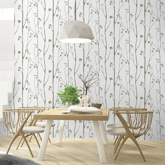Timeet Floral Wallpaper Peel and Stick Green Leaf Contact Paper Boho Flower Wall Paper Self Adhesive Removable Decoral Bedroom Living Room Walls 16"x118"