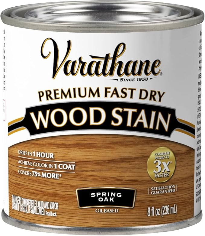 Varathane Premium Fast Dry Wood Stain | 1 Hour Dry Time | 1 Coat Color | Interior Wood Stain | Furniture, Cabinets, Doors, Trim | Half Pint | Spring Oak