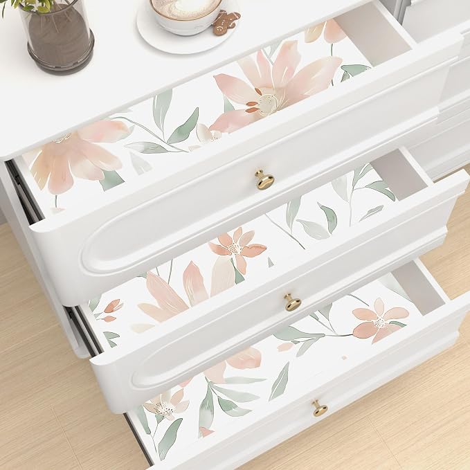 Light Color Floral Pink Flower Peel and Stick Wallpaper 17.5''x393'' | Self Adhesive/Removable/Waterproof/Thick Vinyl Contact Paper for Bathroom Bedroom Shelf Cabinet Drawer,Prepasted,Easy Peel