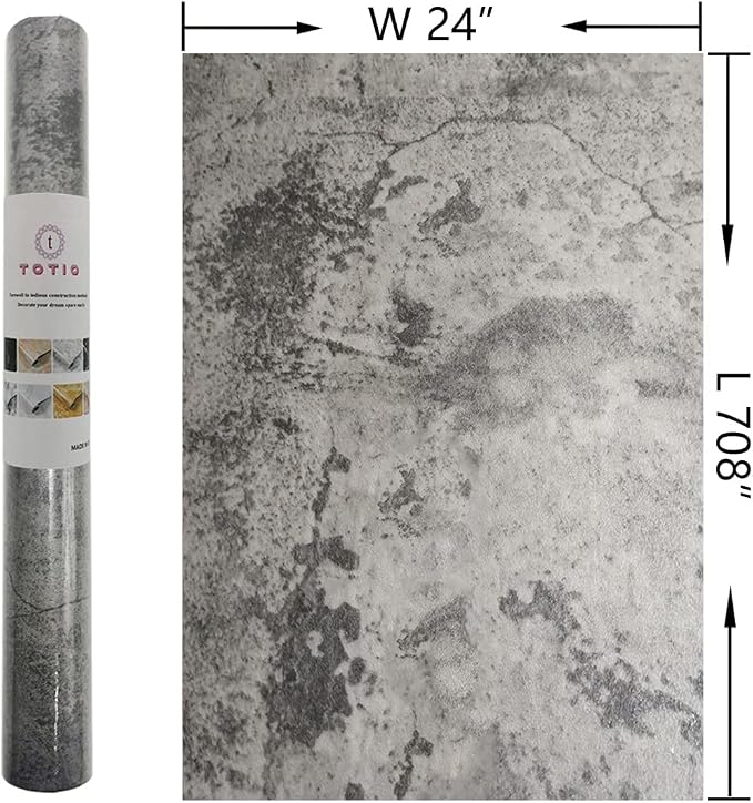TOTIO Wide Grey Concrete Wallpaper Peel Stick 24x708inch Matte Thicken Waterproof Adhesive Gray Cement Textured Contact Paper Vinyl Wall Paper Rolls for Store Rental House Industrial Style Earthy Grey