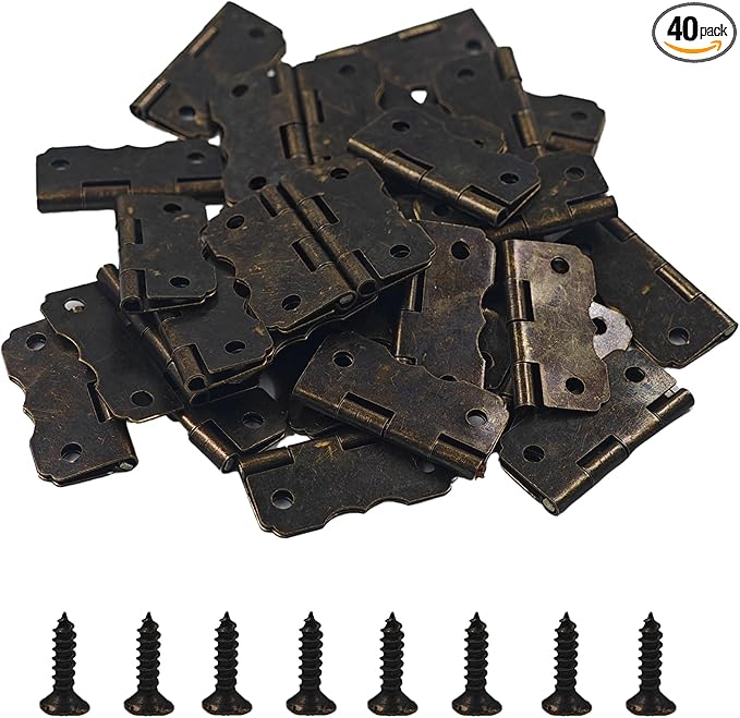 40PCS 30 * 24MM Small Box Hinges, Vintage Style Mini Hinge with Screws, Bronze Decorative Butt Hinges for Wooden Jewelry Box, Craft Case, Cabinet