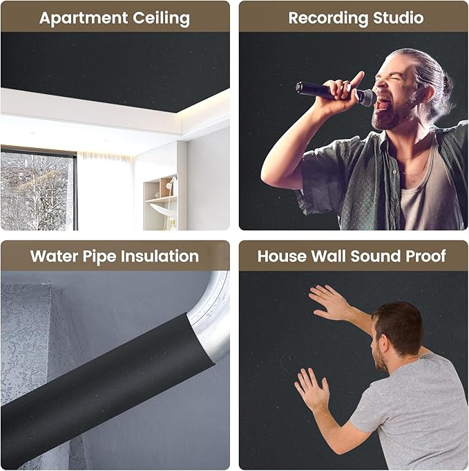 Kaqiluo Self-Adhesive Sound Insulation Acoustic Foam, 107sqft x 0.2in Thick，50+kg/m³，Sound Proof Padding,Fire,Water Resistant ,Thermal Insulation,Cold Proof Acoustic Treatment Foam
