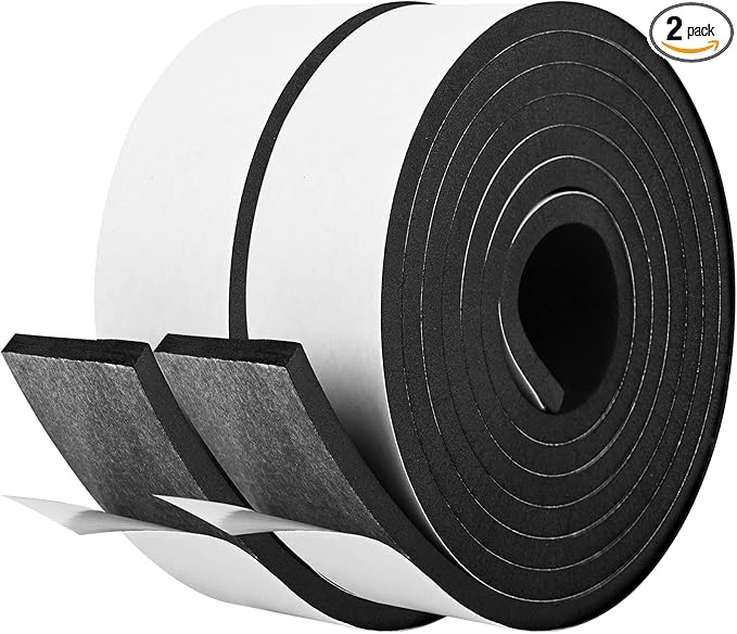 Kikerike Self Adhesive Foam Tape Weatherstrip 2In x 1/4In x 13Ft High Density Foam Insulation Strips Seal Weather Stripping with Strong Adhesive for Door and Window Sound Isolation Soundproofing