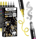 Betem 6 Gold&Silver Dual Tip Acrylic Paint Markers, Fabric Decorating Kits Premium Water-Based Acrylic Paint Pens Art Supplies for Fabric, Rock, Wood, Glass, Canvas, Ceramic, Teacher Appreciation Gift