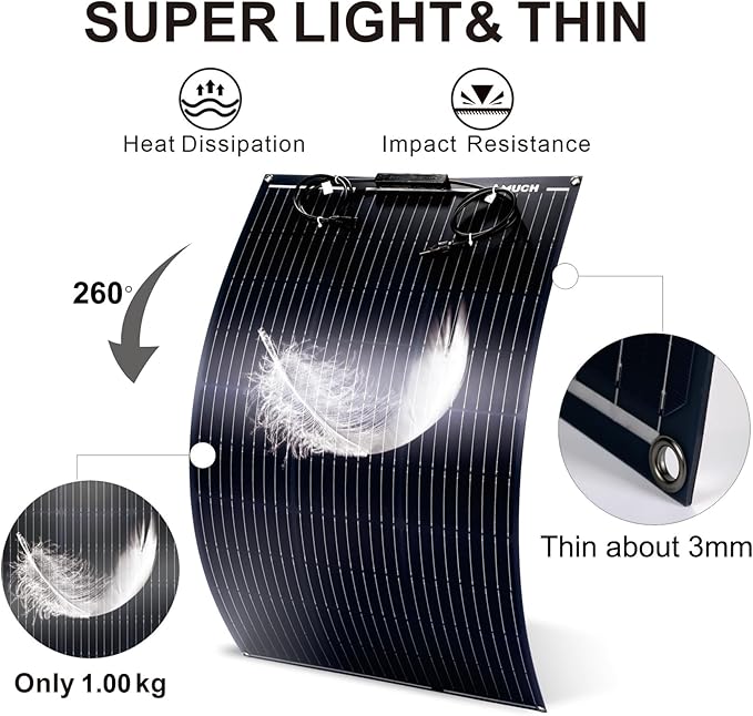 200W Flexible Solar Panel Kit, Lightweight Monocrystalline Ultra-Flexible Bendable Mono Off-Grid Charger with 30A Charge Controlle for 12-24V Battery Charging Car Battery Camping Stuff (2 * 100W)