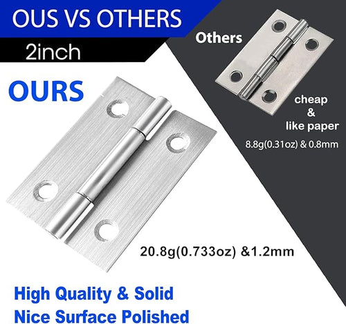 12 PCS 2 inches Door Hinge Cabinet Door Hinges Stainless Steel Butt Hinges Home Furniture Hinges Bisagras for Door, Window, Case Lid, Wooden Box Chest with 72 Mounting Screws, Silver