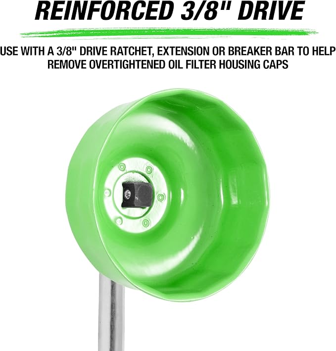 OEMTOOLS 74/76MM and 15 Flute Oil Filter Wrench Non-Slip Grip & 3/8" Drive | 74/76MM and 15 Flute Oil Filter Wrench, Fits 3/8" Ratchet, Non-Slip Grip, Rust-Resistant
