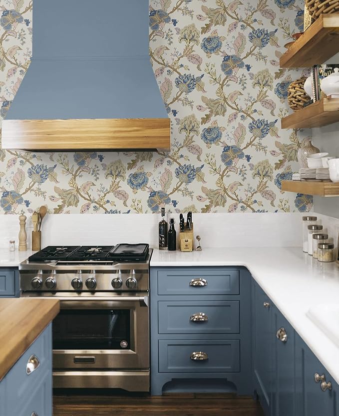 NextWall Kianna Jacobean Floral Peel and Stick Wallpaper (Parchment)