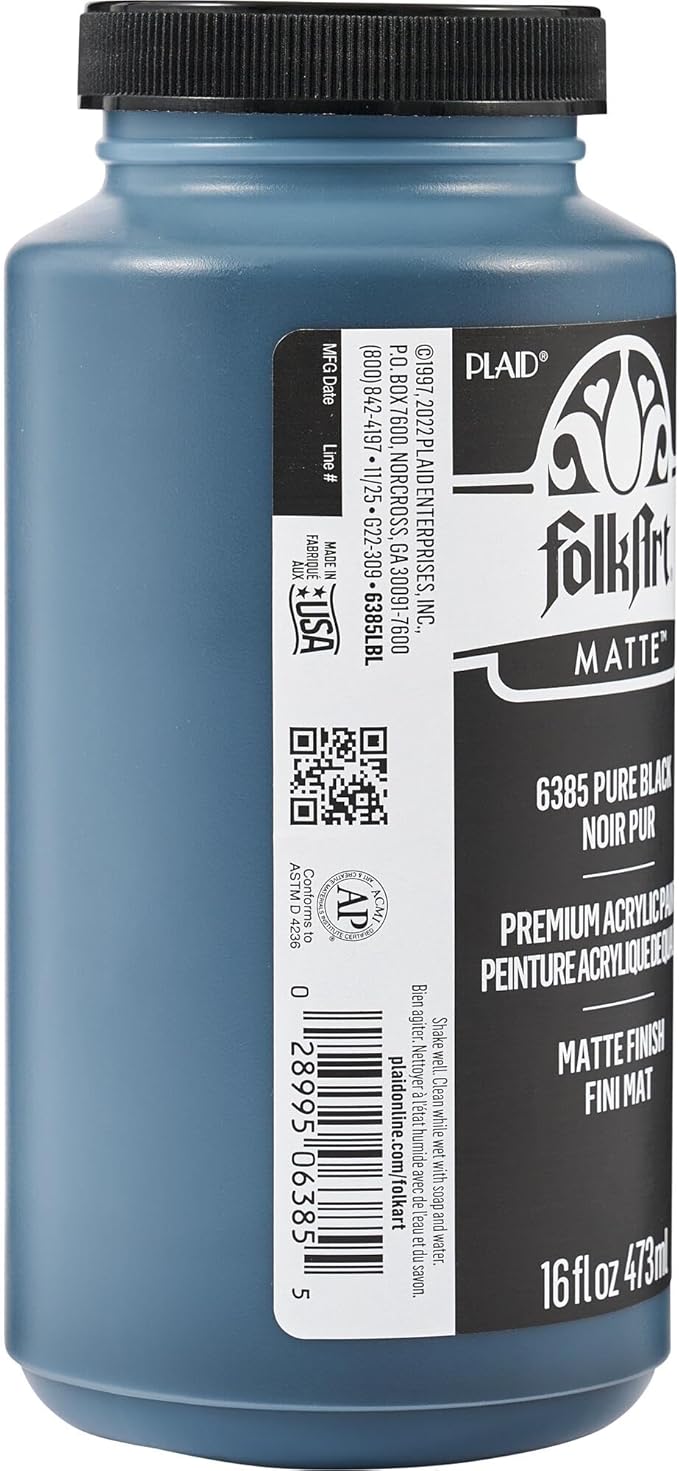 FolkArt Acrylic Craft Paint, Matte Finish, Pure Black, 16 fl oz